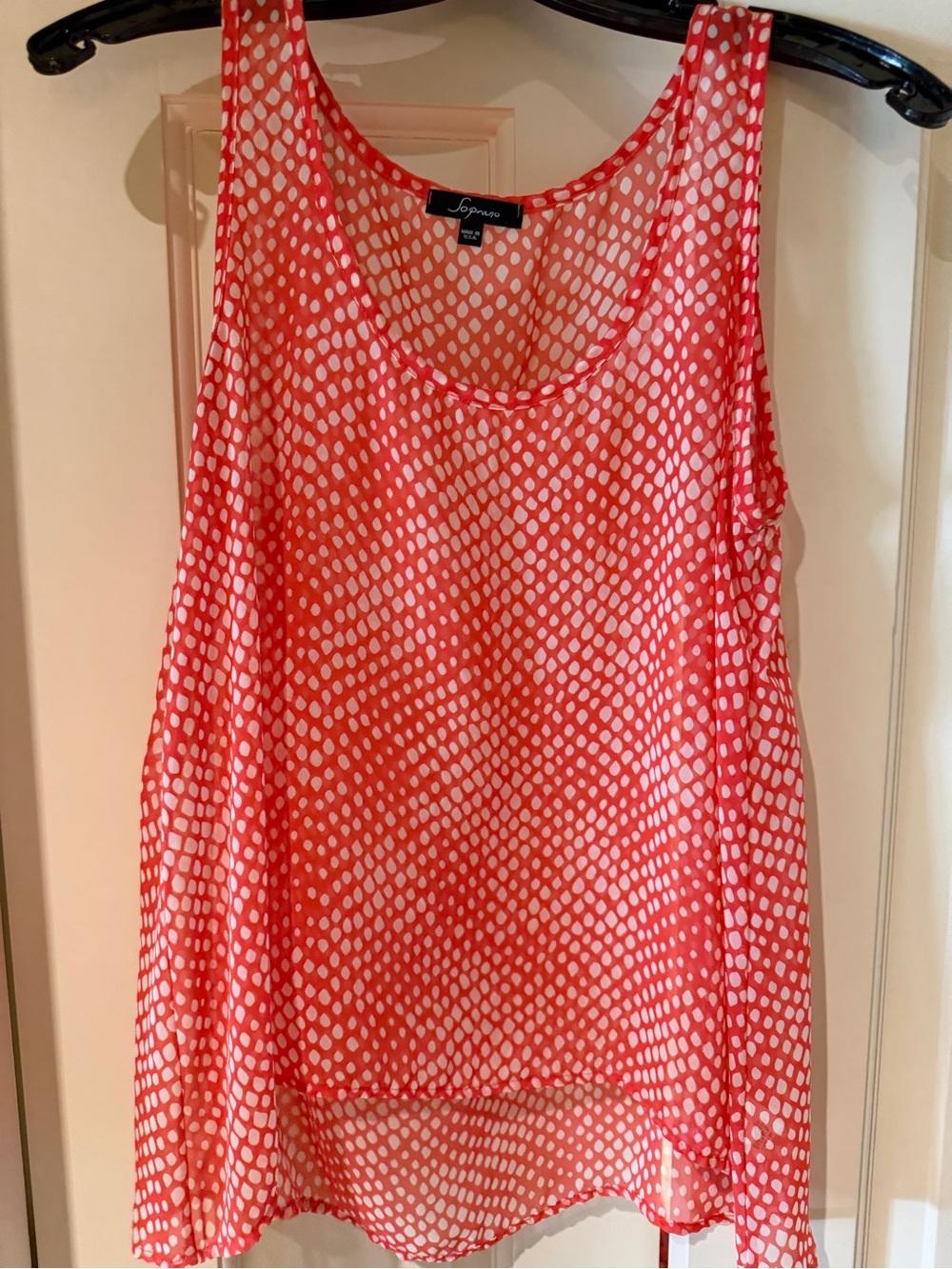 Soprano Coral and White Polka Dot Scoop Neck Tank